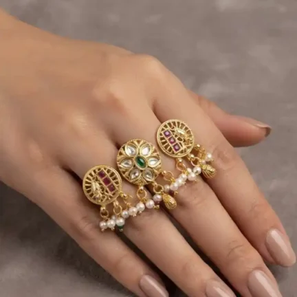 Heritage Gold-Plated kundan & Pearl Multi-Finger Ring