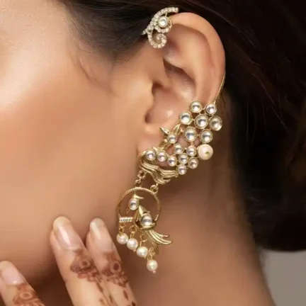 TLJB-L149-006-ER Heritage Gold Kundan Peacock Ear Cuff