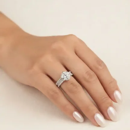 TLJB-L150-001-R-1 Platinum Plated Statement CZ 8mm Solitaire Ring with Triple-Channel Accents