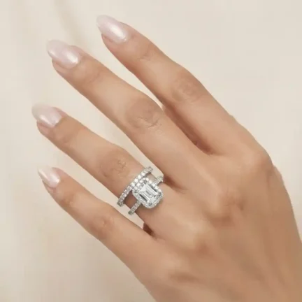 TLJB-L150-007-R-1 Platinum Plated Two Layered CZ 2.5 ct Solitaire Ring with Emerald-Cut Center