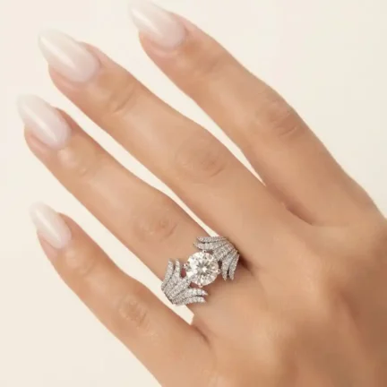 TLJB-L150-015-R-1 Platinum Plated Winged CZ 7mm Solitaire Ring