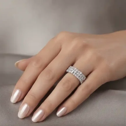 TLJB-L150-016-R-1 Platinum Plated Floral CZ Eternity Band