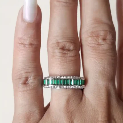 TLJB-L150-017-R-1 Platinum Plated Emerald-Tone Baguette & CZ Pavé Eternity Ring