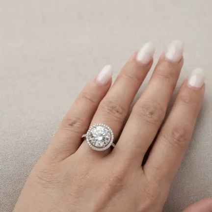 TLJB-L150-019-R-1 Platinum Plated Round Halo CZ 7ct Solitaire Ring