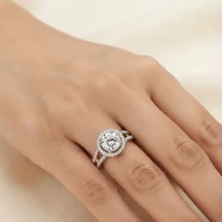 TLJB-L150-020-R-1 Platinum Plated Halo CZ 8mm Solitaire Ring with Crossover Ring
