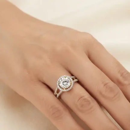 TLJB-L150-021-R-1 Gold Plated Halo CZ 8mm Solitaire Ring with Crossover Ring
