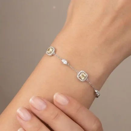 TLJB-L151-002-BR-1 Elegant Platinum Plated Yellow CZ Halo Adjustable Bracelet