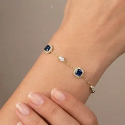 TLJB-L151-005-BR-1 Elegant Gold Plated Blue CZ Halo Adjustable Bracelet