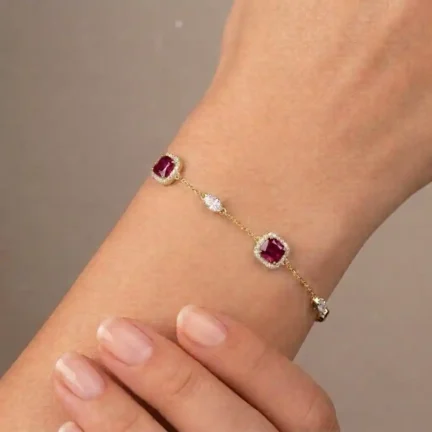 TLJB-L151-007-BR-1 Elegant Gold Plated Red CZ Halo Adjustable Bracelet