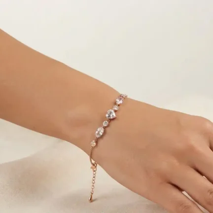 TLJB-L151-015-BR-1 Elegant Rose Gold Plated Heart CZ Adjustable Link Chain Bracelet