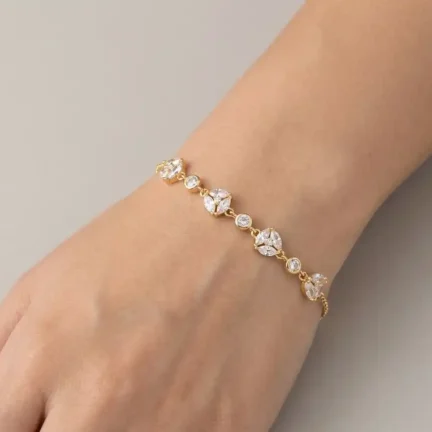 TLJB-L151-017-BR-1 Gold Plated CZ Floral Cluster Adjustable Link Chain Bracelet