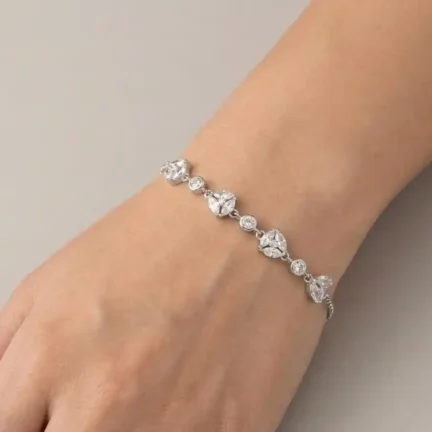 TLJB-L151-018-BR-1 Platinum Plated CZ Floral Cluster Adjustable Link Chain Bracelet