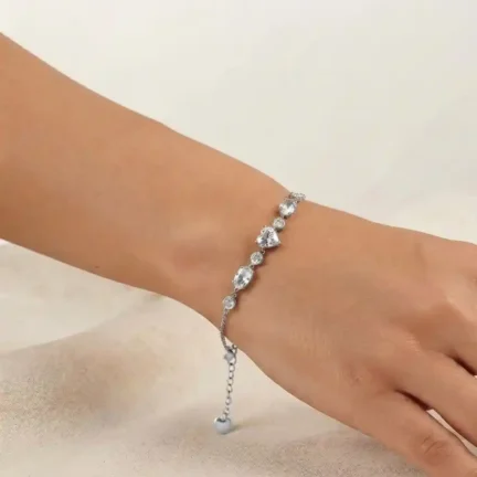 TLJB-L151-019-BR-1 Elegant Platinum Plated Heart CZ Adjustable Link Chain Bracelet