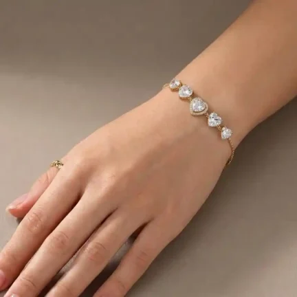 TLJB-L151-024-BR-1 Platinum Gold Plated Tapered Heart CZ Adjustable Link Chain Bracelet