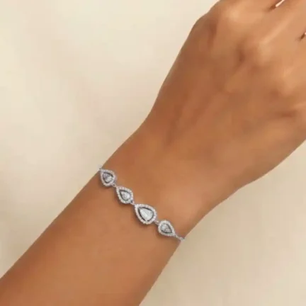 TLJB-L152-001-BR-1 Platinum Plated Adjustable Elegant Teardrop Halo CZ Bracelet