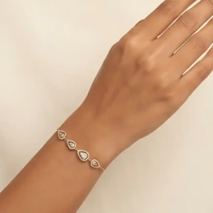 TLJB-L152-003-BR-1 Gold Plated Adjustable Elegant Teardrop Halo CZ Bracelet