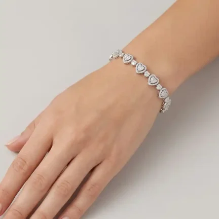 TLJB-L152-005-BR-1 Platinum Plated CZ Baguette Heart Link Bracelet