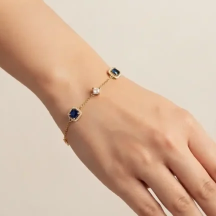 TLJB-L152-006-BR-1 Gold Plated Adjustable blue CZ Halo Bracelet