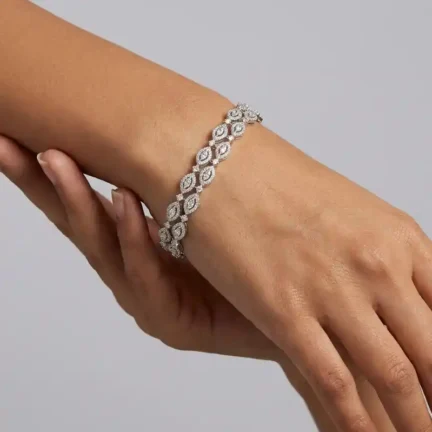 TLJB-L152-008-BR-1 Platinum Plated CZ Double row Marquise Halo Bracelet