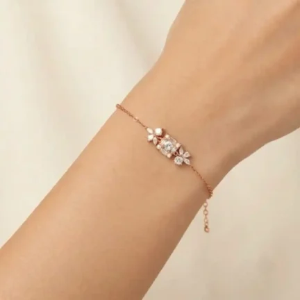TLJB-L152-011-BR-1 Rose Gold Plated Adjustable CZ Floral Cluster Bracelet