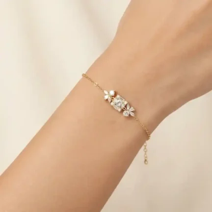 TLJB-L152-012-BR-1 Gold Plated Adjustable CZ Floral Cluster Bracelet