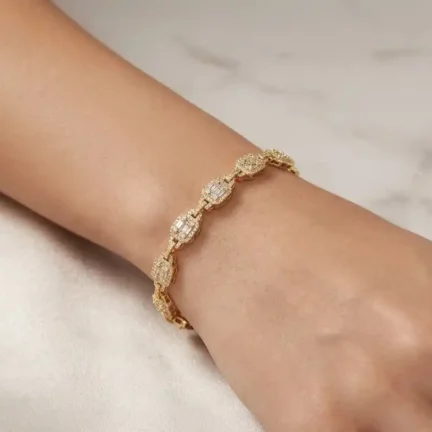 TLJB-L152-013-BR-1 Gold Plated CZ Baguette Link Bracelet