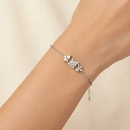 TLJB-L152-015-BR-1 Platinum Plated Adjustable CZ Floral Cluster Bracelet
