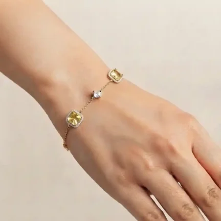 TLJB-L152-016-BR-1 Platinum Plated Adjustable Yellow CZ Halo Bracelet