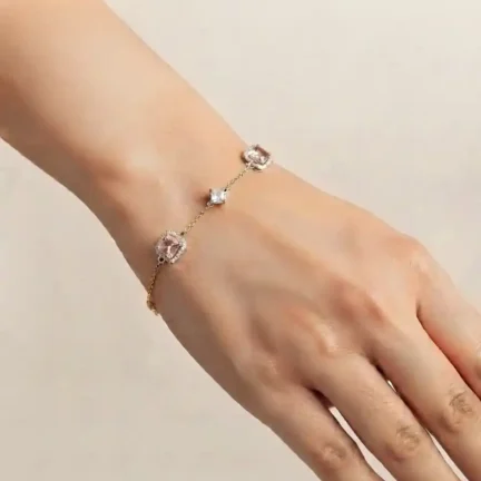 TLJB-L152-017-BR-1 Platinum Plated Adjustable Pink CZ Halo Bracelet