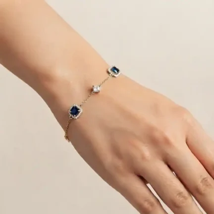 TLJB-L152-018-BR-1 Platinum Plated Adjustable Blue CZ Halo Bracelet