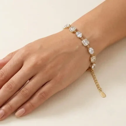 TLJB-L152-019-BR-1 Gold Plated Adjustable CZ Oval and Square Link Bracelet