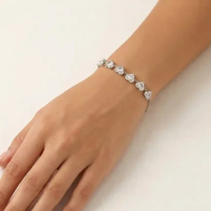 TLJB-L152-024-BR-1 Platinum Plated CZ Heart Bracelet