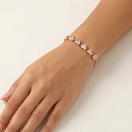 TLJB-L152-025-BR-1 Rose Gold Plated CZ Heart Bracelet