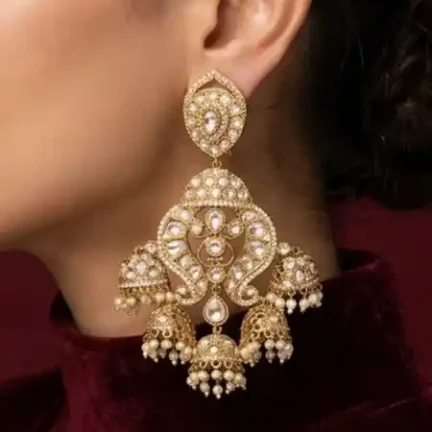 Statement Polki Kundan, CZ & Pearl Chandbali Jhumka Earrings